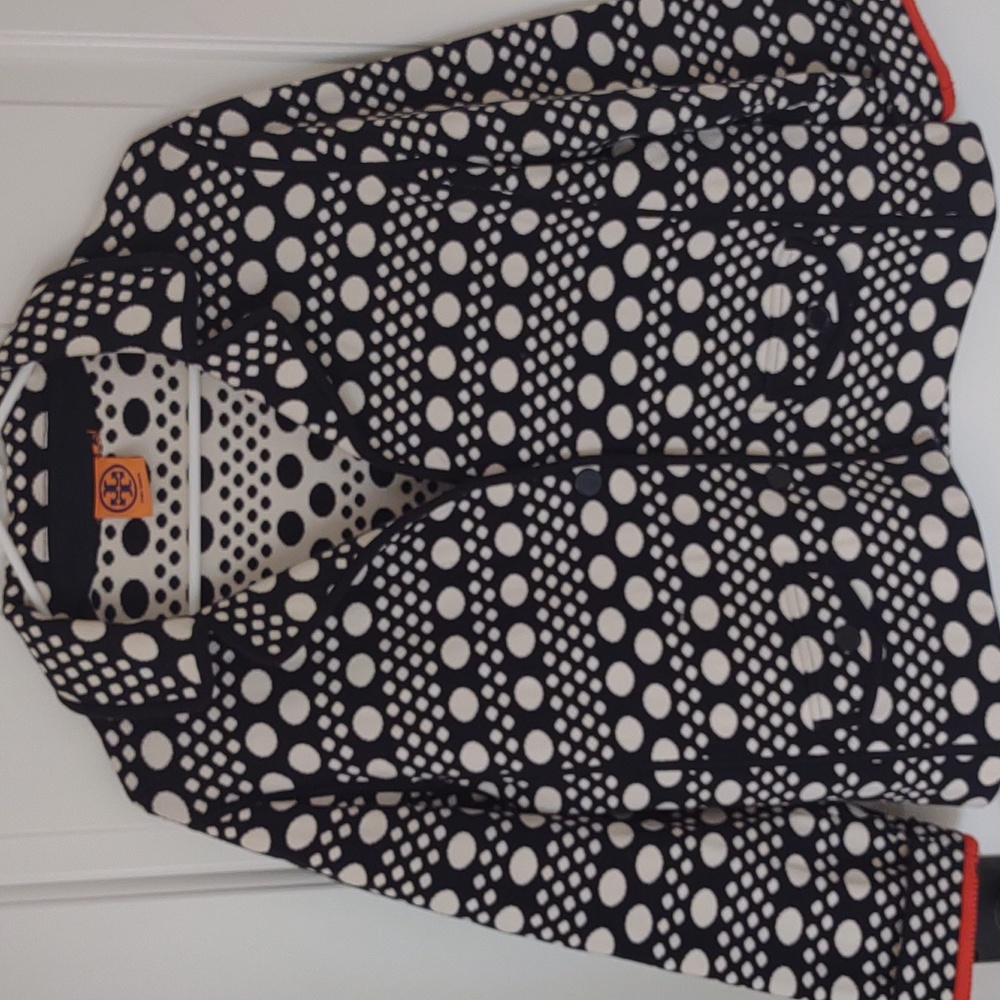 Tory Burch Navy/Cream Polka Dot Snap Button Blazer
